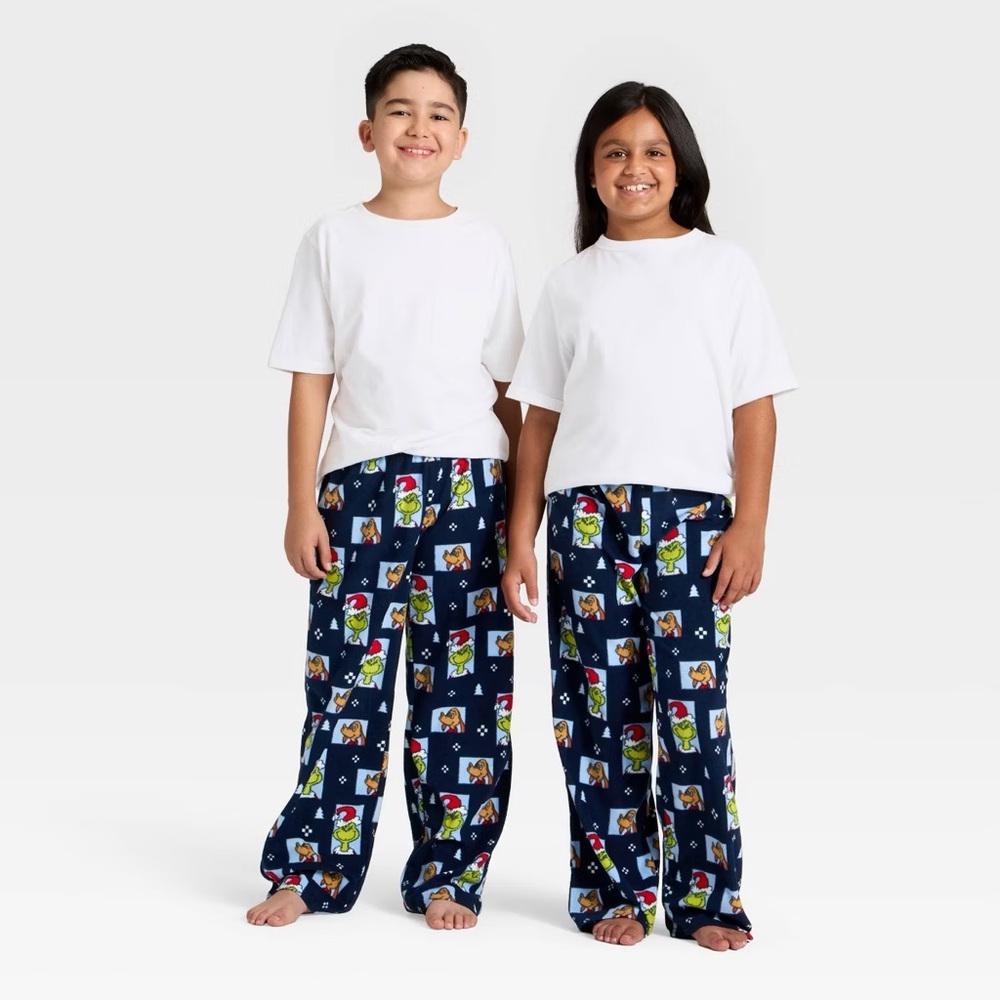 Kids' nwt The Grinch Microfleece Holiday Matching Family Pajama Pants Navy Blue